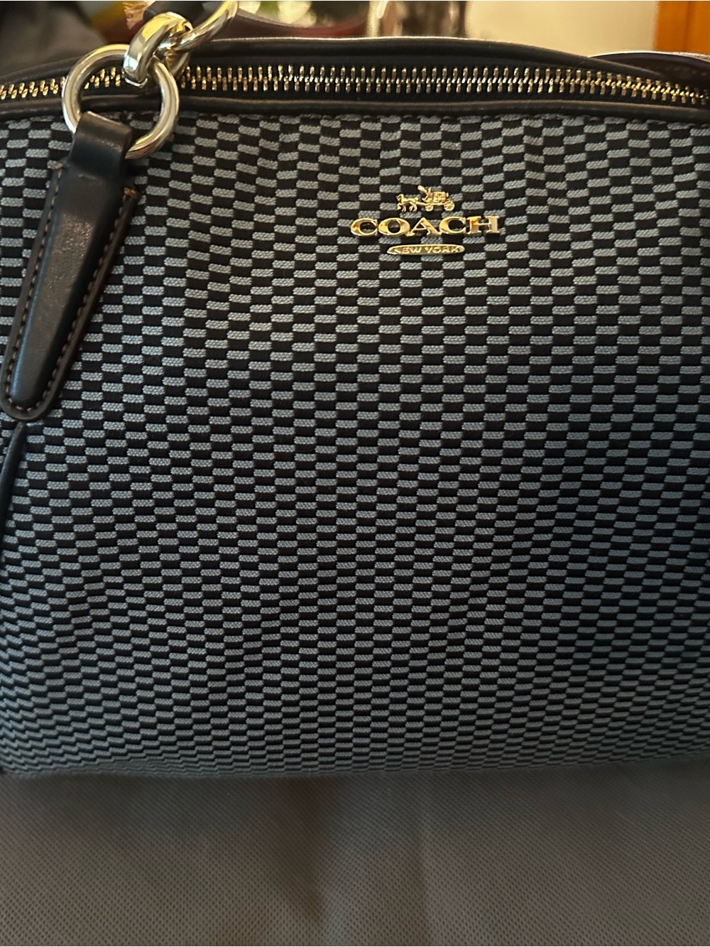 Coach Black and Gray Woven Crossbody Bag with Gold Logo